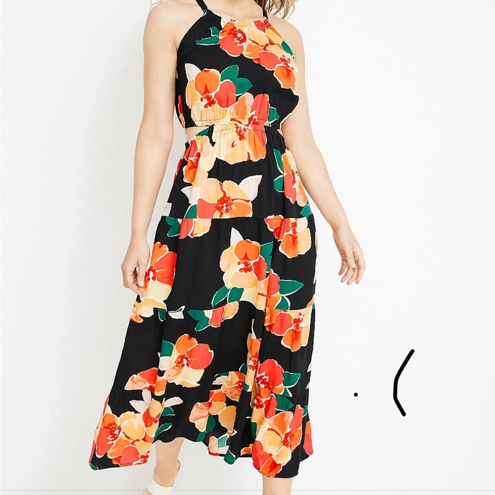 Floral Halter Neck Cut Out Maxi Dress